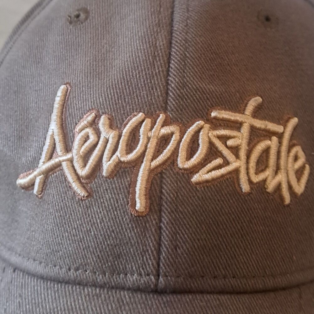 Aeropostale A87 Fitted Brown Hat Baseball Cap L XL Beige Khaki Embroidered LOGO - Picture 2 of 16